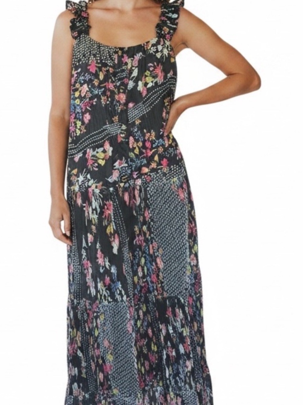 Lapis Black Floral Tiered Maxi Sundress
